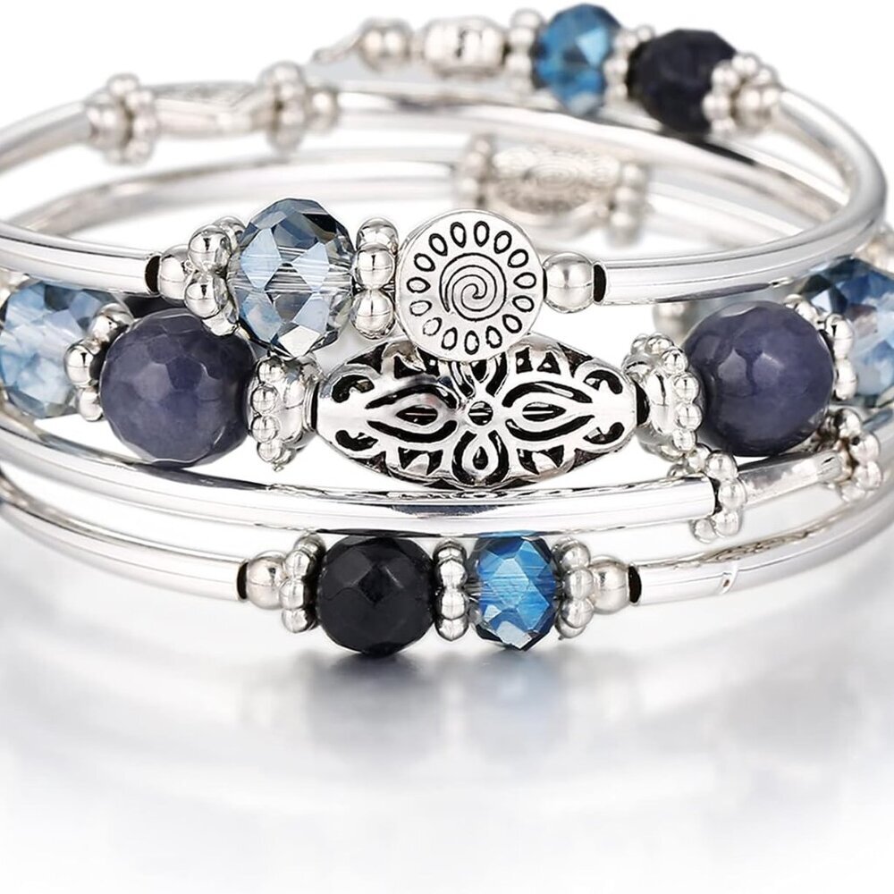 Stackable Beaded Bracelets Silver Layered Jewelry… - image 1